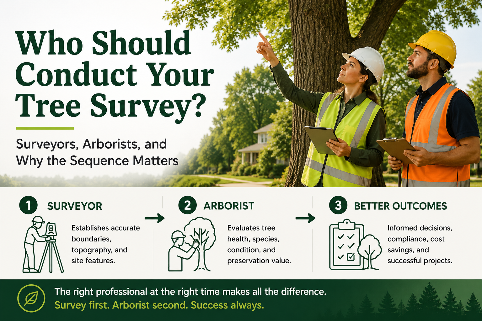 Who Should Conduct Your Tree Survey? Surveyors, Arborists, and Why the Sequence Matters